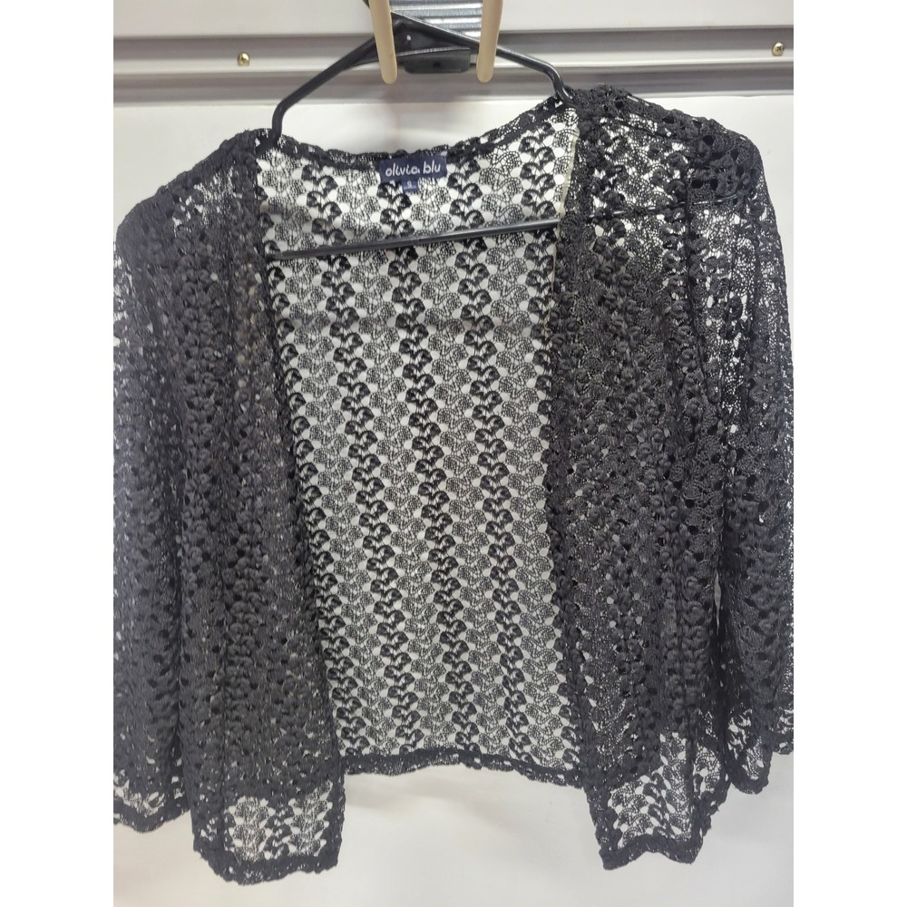 olivia blu Black Lace Crochet Bolero Cardigan Women's Size‎ S
